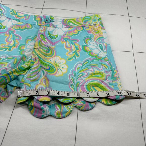 Lilly Pulitzer Shorts Women 0 Blue Green Buttercup Scalloped Hem Preppy Colorful - Picture 12 of 12